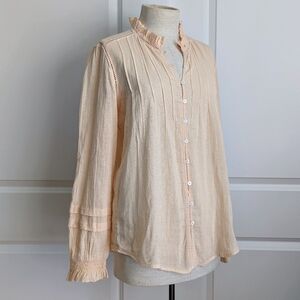 Faherty Willa Button Front 100% Organic Cotton Long Sleeve Vanilla Cream M NWT